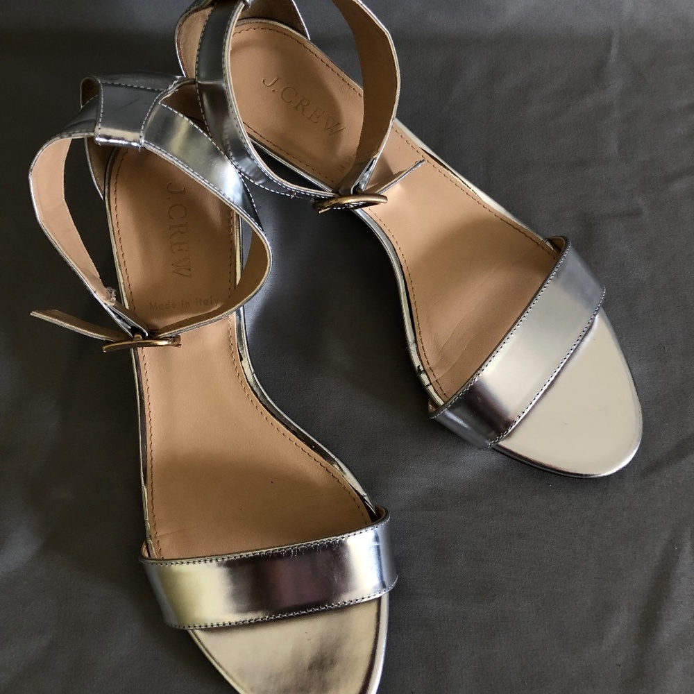 J. Crew Silver Open-Toe Heeled Sandals